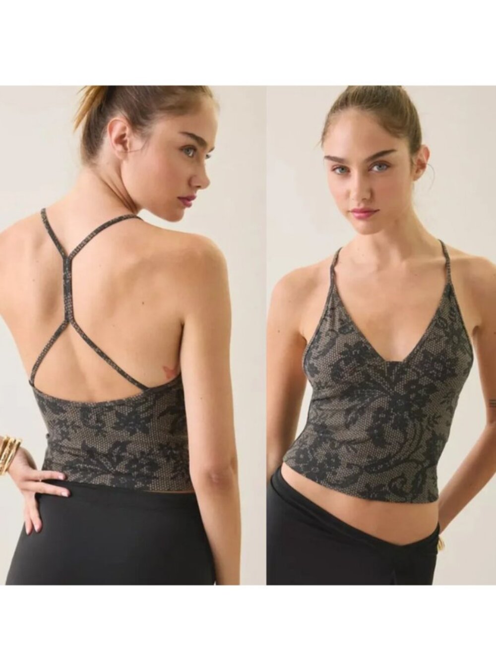 BDG Hold Me Tight Ribbed Racerback Cropped Cami sz S Floral Strappy Back